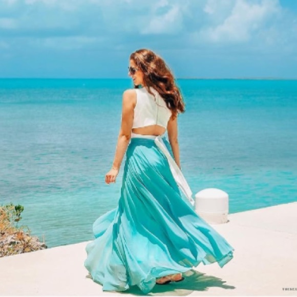 Tiered Skirt Chiffon Max Dresses with Pockets Mint Green
